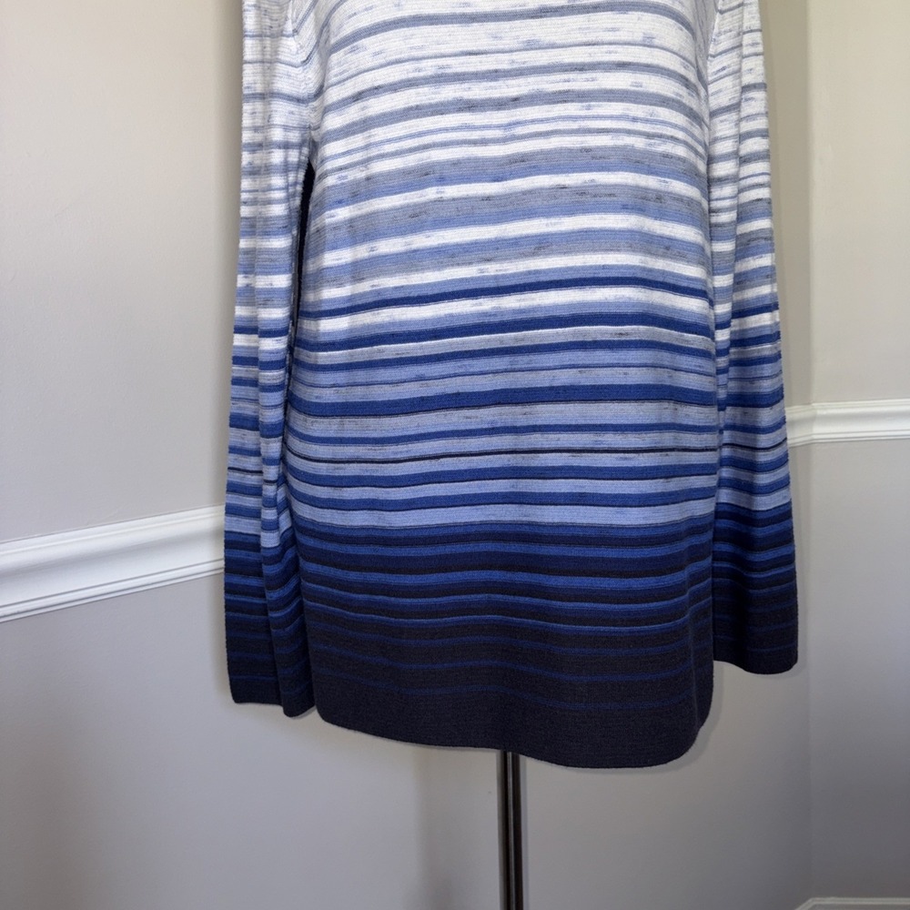T By Talbots Top Women's XL Blue Ombre Stripe Drawstring Cowlneck Minimalist - Picture 8 of 15